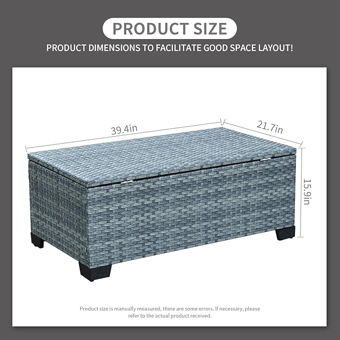 Outdoor Storage Table Wicker Patio Coffee Table All-Weather Rattan Side Table with Waterproof Cover, Grey-VerdiqueGarden
