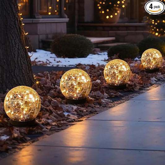 Solar Globe Lights Outdoor Waterproof-Solar Balls-Solar Garden Lights-Solar Orbs for Outside 4 Pack Cracked Glass Ball for Lawn Patio Yard Backyard Decorations, DS-XBQ-1-1-1-VerdiqueGarden