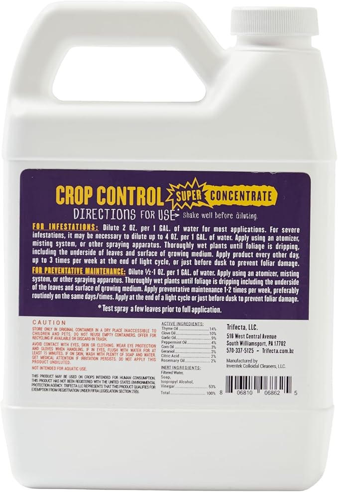 Trifecta Crop Control Super Concentrate All-in-One Natural Pesticide, Fungicide, Miticide, Insecticide, Help Defeat Spider Mites, Powdery Mildew, Botrytis, Mold, and More on Plants 4 OZ-VerdiqueGarden