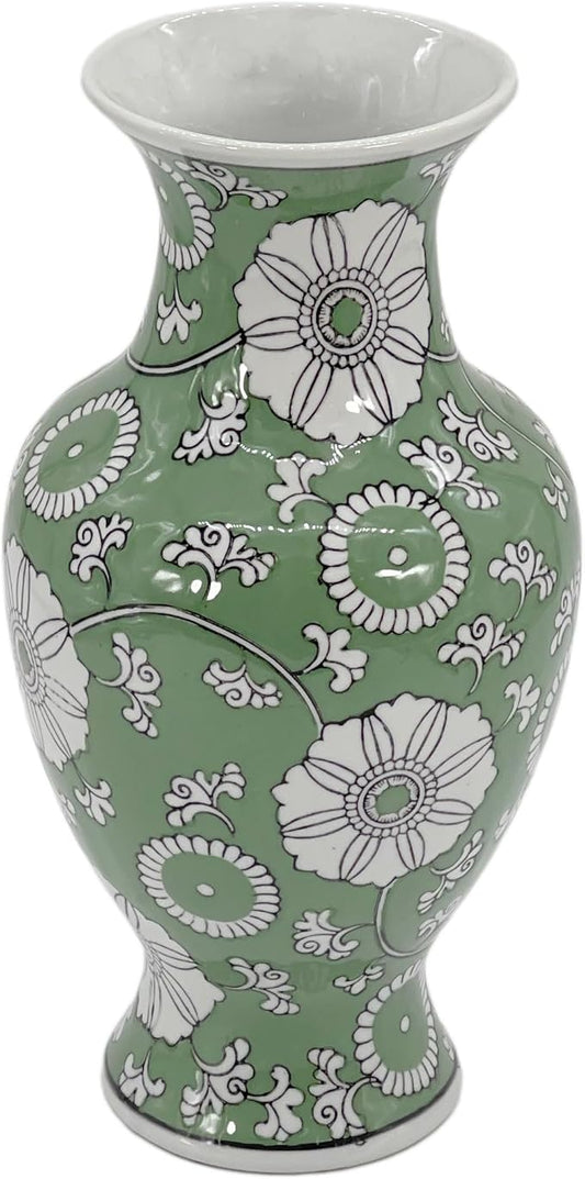 Galt International Floral Chinoiserie Ceramic Vase 14" - Hand Painted Antique Style Porcelain Flower Bottle Fishtail Porcelain Chinese Vase for Home Decor Centerpiece-VerdiqueGarden