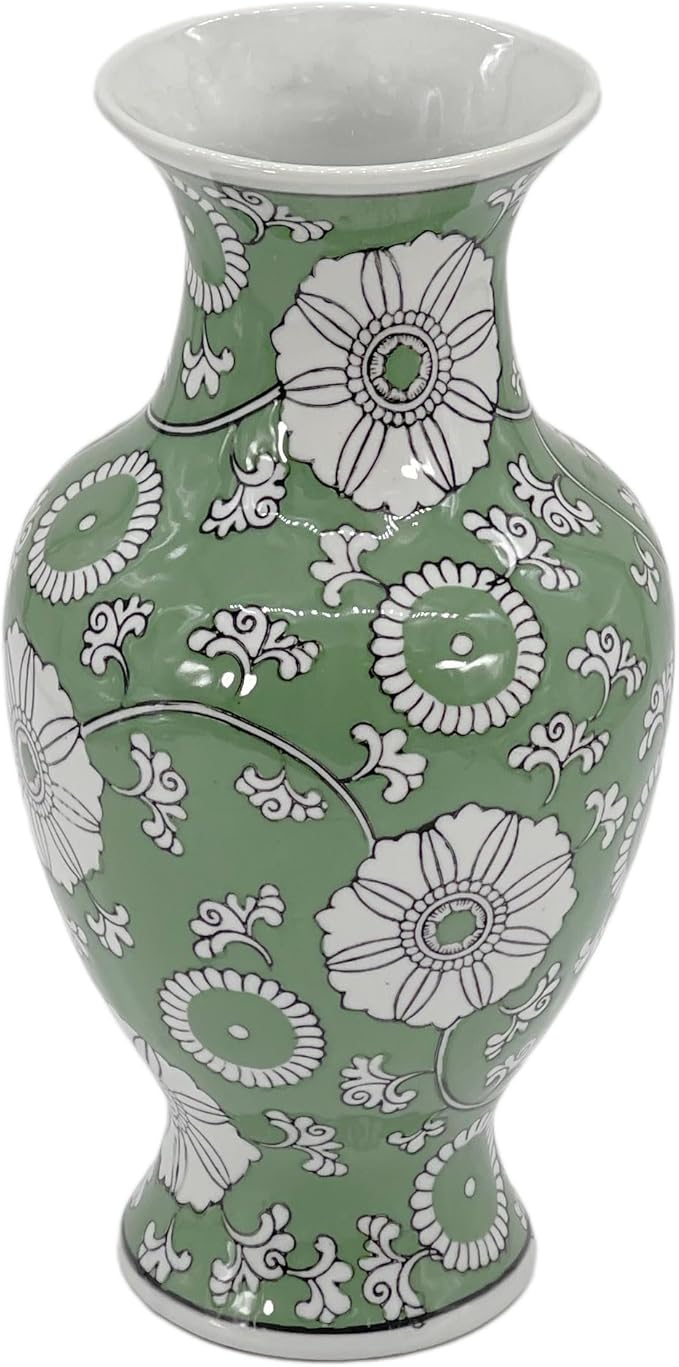 Galt International Floral Chinoiserie Ceramic Vase 14" - Hand Painted Antique Style Porcelain Flower Bottle Fishtail Porcelain Chinese Vase for Home Decor Centerpiece-VerdiqueGarden