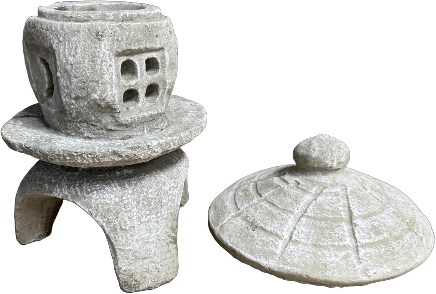 Solid Rock Stoneworks Small Round Concrete Pagoda Statue for Garden, Japanese/Chinese/Asian Style- Marble Tone Color-VerdiqueGarden