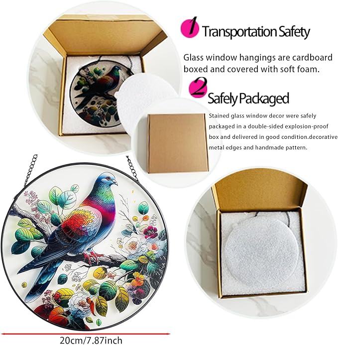 RIVEENY Stained Glass Window Hangings,8" Suncatcher Stained Glass Window Panels,Stained Panel Hangings Gift Women Girls Thanksgiving Birthday Gifts for Mom Grandma (Pigeon)-VerdiqueGarden