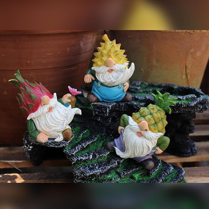3 PCS Funny Garden Gnome Statues, Creative Resin Dwarf Sculptures, Outdoor Yard Decor, Gnomes Tree Faces for Lawn, Patio, Porch, Miniature Fairy Garden Accessories, Novelty Gift for Indoor/Outdoor Use-VerdiqueGarden