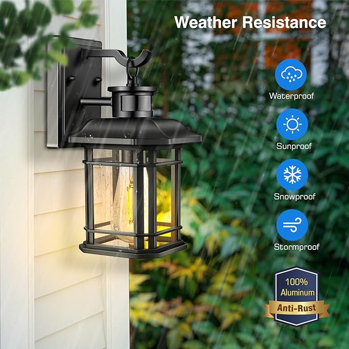 VIANIS 2 Packs Motion Sensor Outdoor Lights, Dusk to Dawn Outside Lights for House, Black Outdoor Light Fixture Sconce for House, Doorway, Entryway, Waterproof, Anti-Rust-VerdiqueGarden