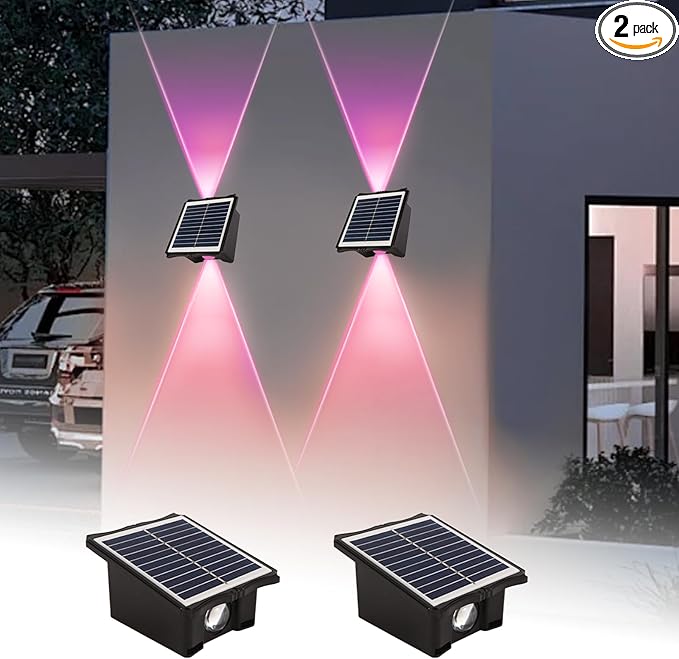 Solar Powered Outdoor LED Lights, Waterproof Wall Sconces, 2 LEDs Fence Lights, Up & Down Lighting for Backyard, Deck, Patio, Porch, Balcony, Garden (2 Pack)-VerdiqueGarden