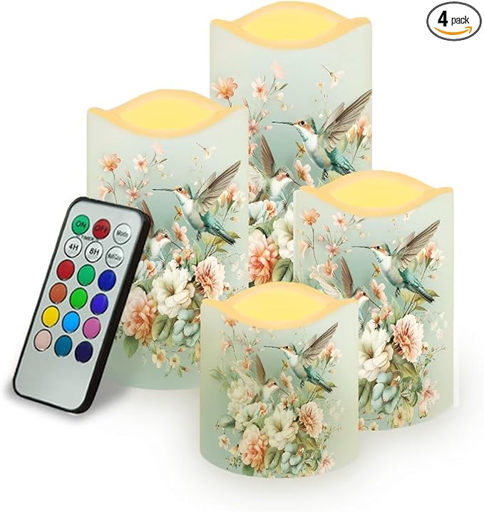 Ystardream Battery Operated LED Candles Set of 4 with Remote Control Timer Dancing Flame Pillar Candles Home Table Coastal Decorations-VerdiqueGarden