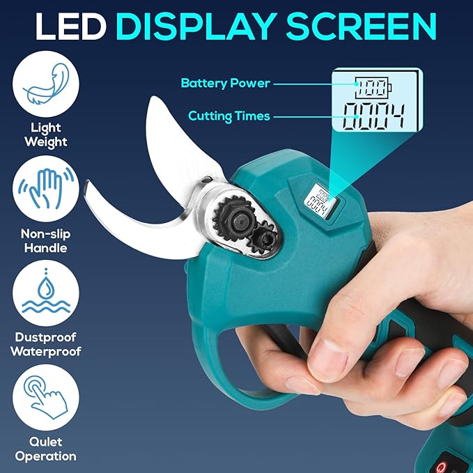 Electric Pruning Shears, Cordless Electric Scissors with 2 PCS Rechargeable 48V 2.0 Ah Batteries & 2 Blades, 1.6" Cutting Diameter Pruning Shears Garden Tool for Tree Trimming Branch Cutter-VerdiqueGarden