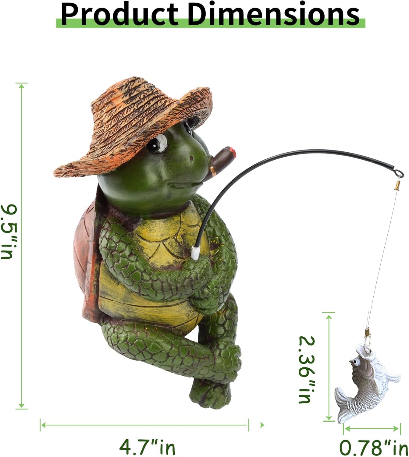 9.5" Turtle Fishing Statues- Whimsical Stone Look Lawn Yard Art, Funny Garden Pond Fisherman Sculpture, Resin Animal Decor, Ideal for Garden Enthusiasts & Turtle Fishing Lovers-VerdiqueGarden