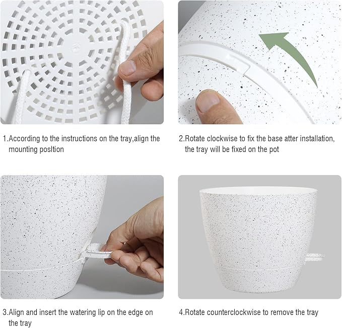 10/9/8 inch Self Watering Pots, Set of 3 Plastic Planters with Mesh Drainage Holes and Deep Reservoir for Indoor Outdoor Garden Plants and Flowers, White Speckles-VerdiqueGarden