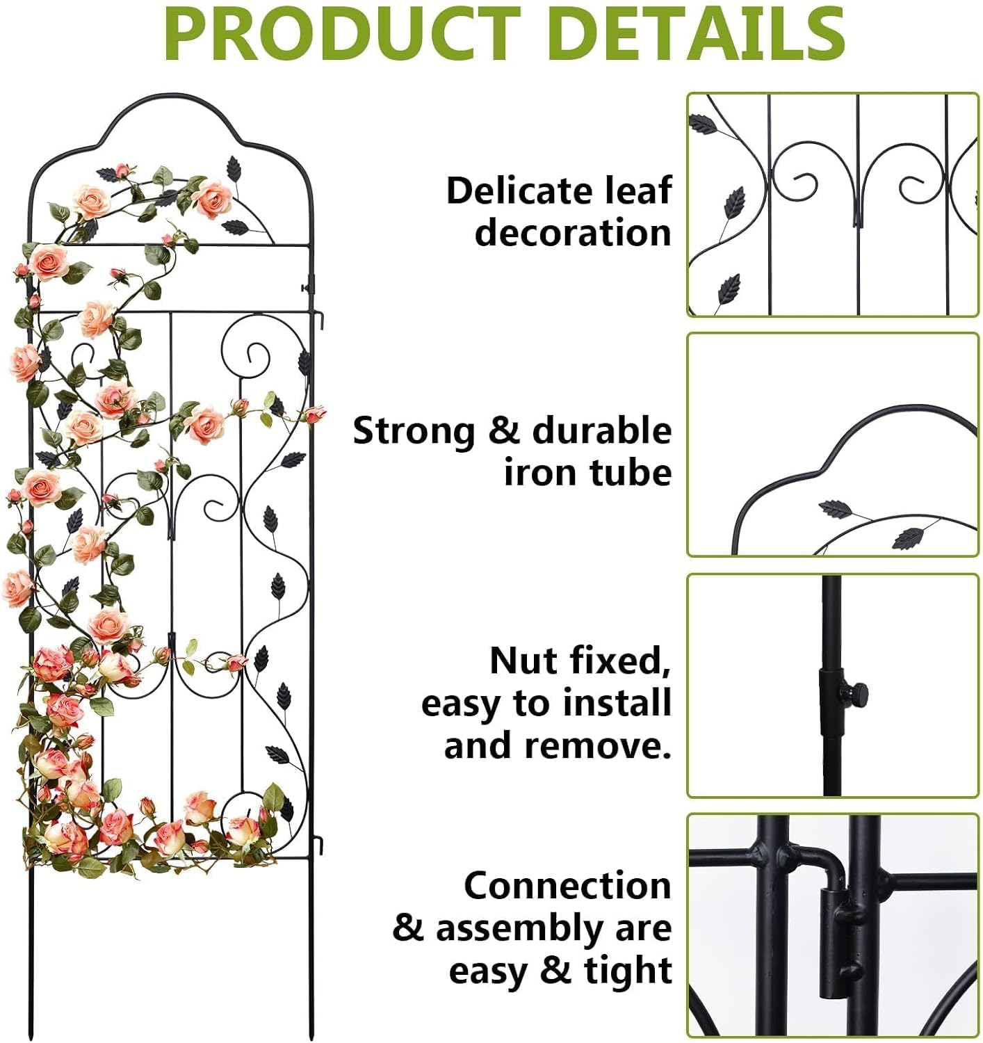 hogardeck 4 Packs 60 * 18 inch Metal Garden Trellis for Climbing Plants Outdoor,Heavy Duty,Black Coating Rustproof Trellis for Rose, Vegetable, Flowers, Expandable,Perfect for Training Climbing Plants-VerdiqueGarden
