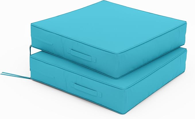 Patio Chair Cushions 24 X 24 X 5 Inch Waterproof Outdoor Seat Cushions for Patio Furniture, Outdoor Sofa Couch Pads with Ties & Handle, Set of 2, Lake Blue-VerdiqueGarden