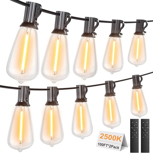 200FT Outdoor String Lights with Remote, Garden Patio Decor with 2500K Warm White, 100+4 LED Edison Bulbs, Support Timer Dimmable Waterproof for Yard Outside Porch Deck Backyard-VerdiqueGarden