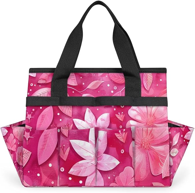 Rose Red flower Gardening Tool Bag,Heavy Duty Garden Tote Bag,Portable Oxford Gardening Storage Basket Organizer Handbag with Pockets Handle,Hand Tools Gifts for Outdoor Garden Lawn-VerdiqueGarden