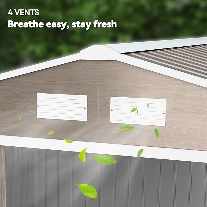 Outsunny 9' x 6' Outdoor Storage Shed, Garden Tool Metal Shed with Foundation Kit, Double Lockable Door, Air Vents and Sloping Roof, for Backyard, Patio, Lawn, Light Brown-VerdiqueGarden