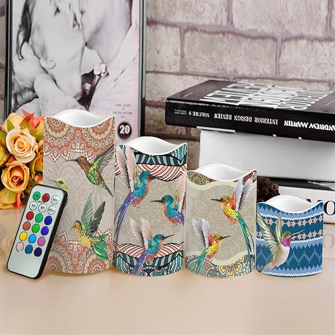 Ystardream Hummingbird Boho Flameless Candles Flicker Spring Summer Theme Decorative Decor for Wedding Date Proposal Easter Dinner Table Home Mother's Day Gift-VerdiqueGarden