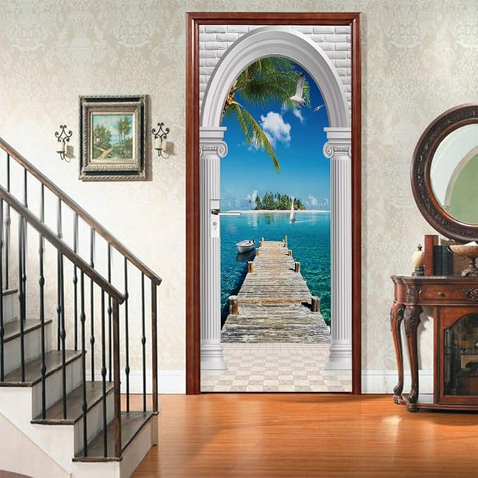 3D Door Wallpaper Self-Adhesive Door Sticker Landscape Door Poster Premium PVC Waterproof Wall Sticker for Bedroom Living Room Door Decoration Wallpaper 77 x 200 cm-VerdiqueGarden