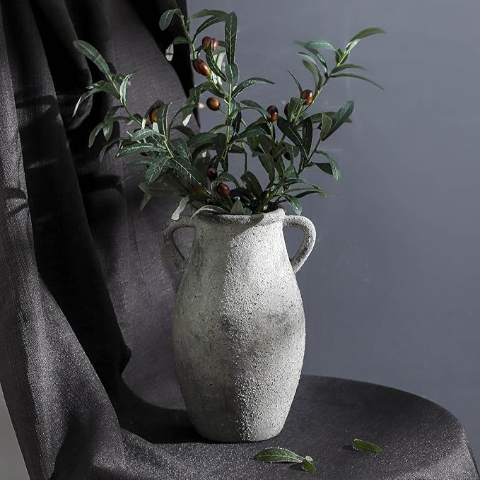 Large Ceramic Rustic Vase,11.3 inch Tall Farmhouse Flower Vase with 2 Handles for Home Decor, Living Room Entryway Table Centerpiece Decor-VerdiqueGarden
