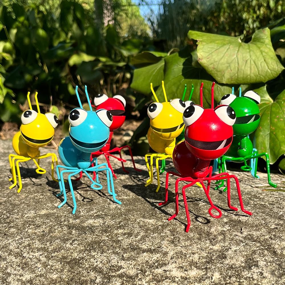 Metal Yard Art Garden Decor for Outside Cute Ants Yard Decorations Outdoor Lawn Ornaments Backyard Gifts for Mom - Set of 8 (4Colorful*2)-VerdiqueGarden