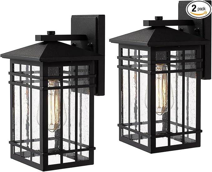 Outdoor Wall Lantern, Exterior Light Fixture, Waterproof Outdoor Wall Lighting Fixture Outside with Seeded Glass for Porch, Garage, Patio, Hallway, Entryway, 2 Pack-VerdiqueGarden