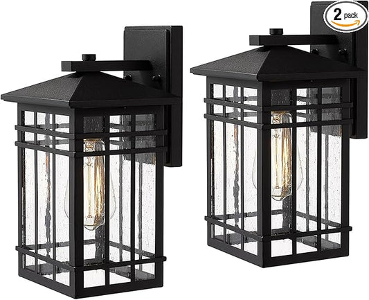 Outdoor Wall Lantern, Exterior Light Fixture, Waterproof Outdoor Wall Lighting Fixture Outside with Seeded Glass for Porch, Garage, Patio, Hallway, Entryway, 2 Pack-VerdiqueGarden