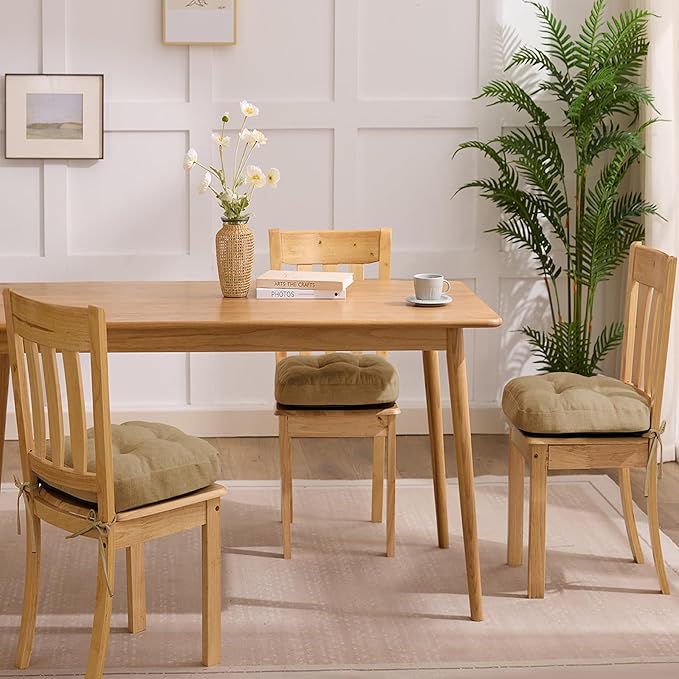 Chair Cushions for Dining Chairs, Dining Chair Cushions, Tufted Indoor Chair Pads with Ties & Non Slip Backing, Seat Cushions for Kitchen Chairs 16.5” x 16.5” x 3.5”, Set of 6, Khaki-VerdiqueGarden