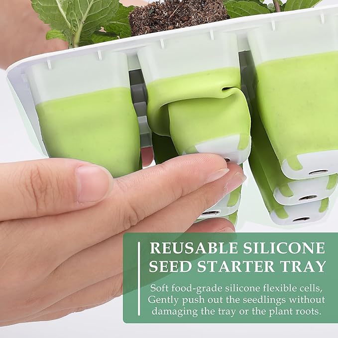 10pcs Reusable Seed Starter Tray, 120 Cells Seed Starter Kit, Silicone Seedling Starter Trays for Starting Plant Seeds with Flexible pop-Out Cells, Indoor Gardening Plant Germination Trays-VerdiqueGarden