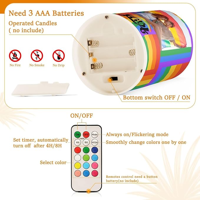 Vdsrup Flameless Candles Set of 2 LGBT Custom LED Candles with Timer Battery Operated Personalized Candle Lights Flickering with Remote for Home Bedroom Decor-VerdiqueGarden