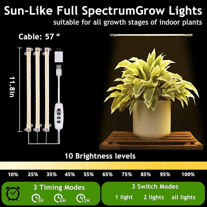 HOMKIRT Corner Plant Stand with Grow Lights, Plant Shelf Indoor for Multiple Plants, Wood Plant Rack Holder Flower Stand for Patio Porch-VerdiqueGarden
