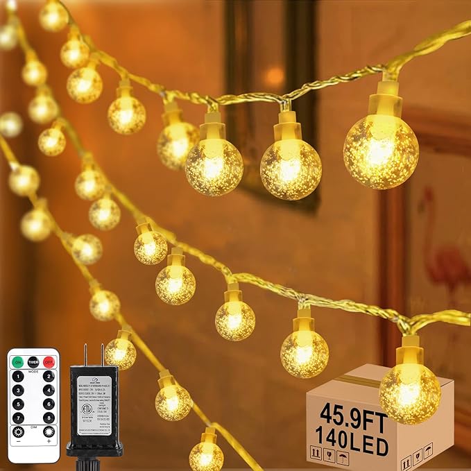 45.9ft 140LED Globe String Lights Outdoor,Crystal Fairy Light IP44 Waterproof Outdoor Hanging Decorative Lights for Home Tent Patio Garden Party Wedding Decor-VerdiqueGarden
