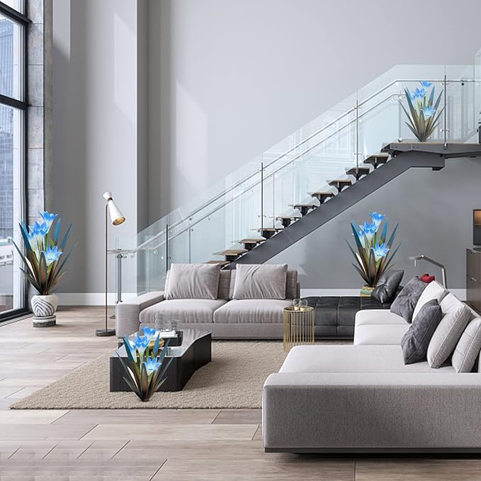 Homight Metal Agave Plant Outdoor Decoration Outdoor Garden Decoration Lily Mexican Yard Art Plant Garden Agave Lily Decorative Garden Gift… (3 Big Blue Lilies) (HM-390-345)-VerdiqueGarden