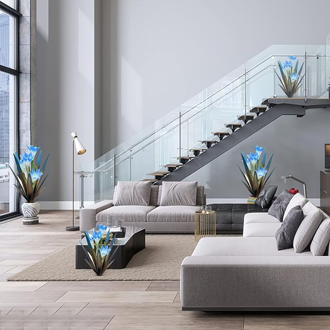 Homight Metal Agave Plant Outdoor Decoration Outdoor Garden Decoration Lily Mexican Yard Art Plant Garden Agave Lily Decorative Garden Gift… (2 Big Blue Lilies)-VerdiqueGarden