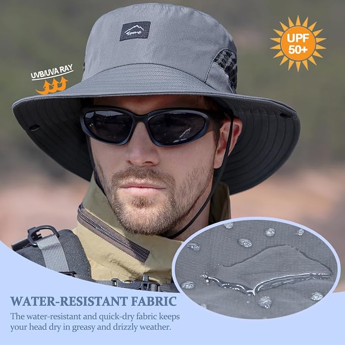 Fishing Hat, UPF50+ Wide Brim Sun Hat for Men Women, UV Protection Hiking Beach Bucket Hats Summer Safari Hat-VerdiqueGarden