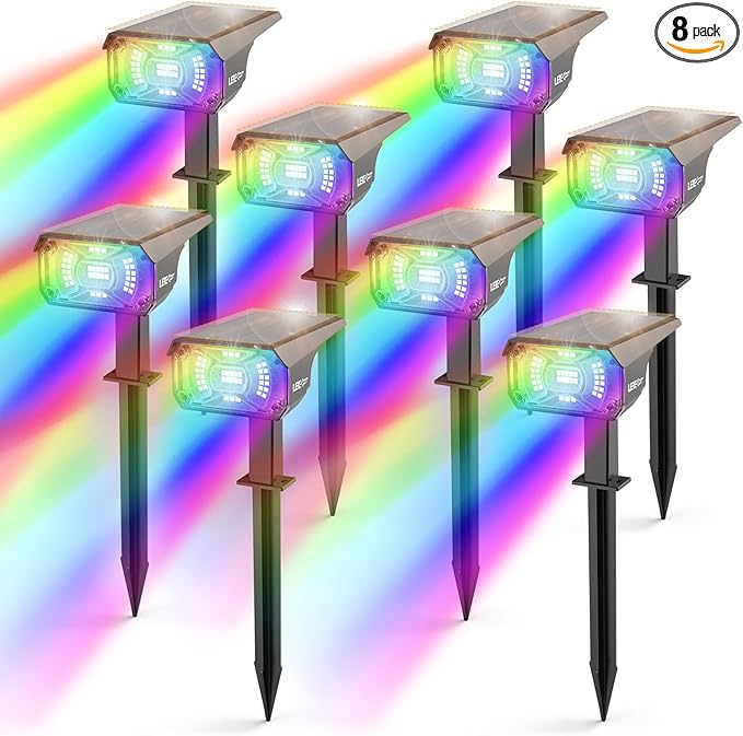 Solar Spotlights Outdoor, 40 LED s Color Changing RGB Waterproof Landscape Lights with 9 Light Modes, Colored Solar Spot Lights Auto On/Off, for Pathway Garden Pool Patio Yard-VerdiqueGarden