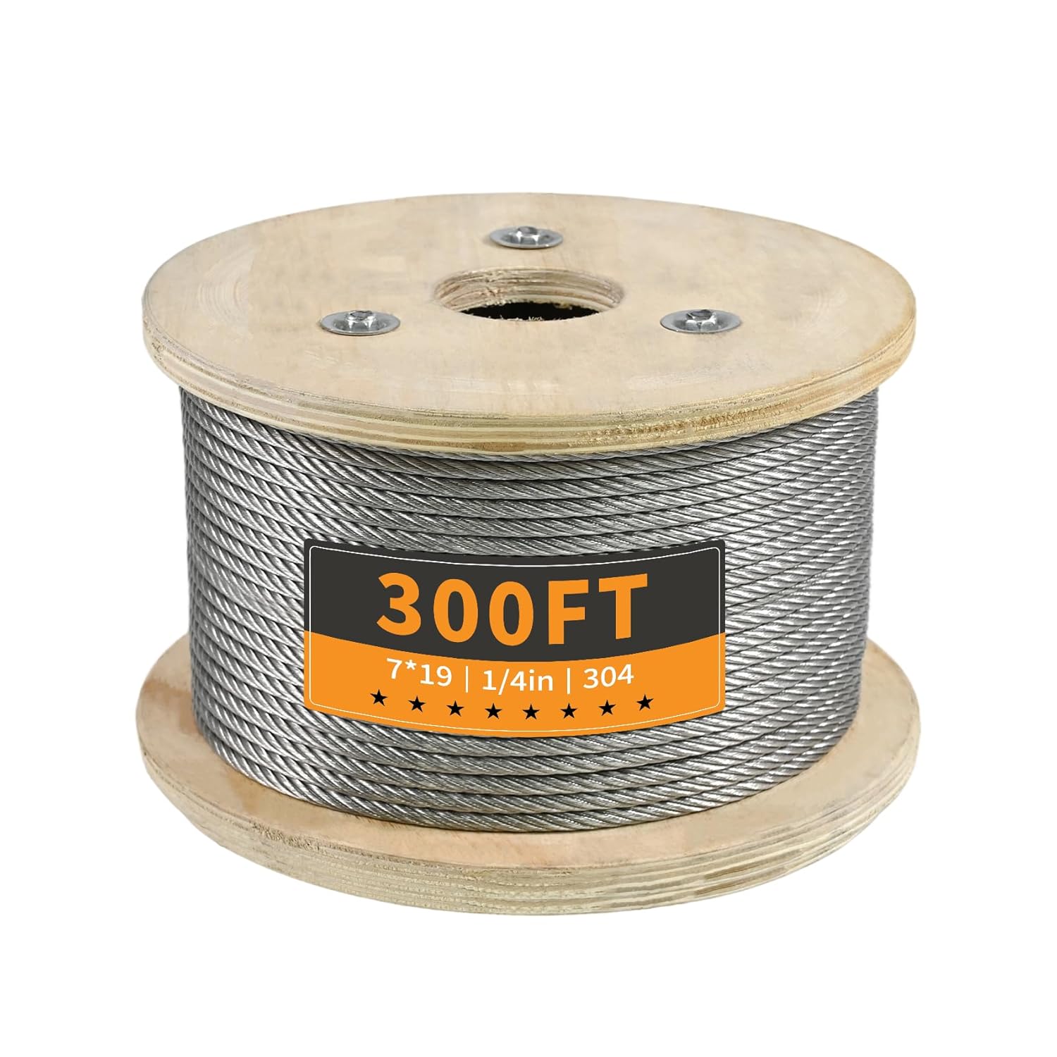 1/4" Stainless Steel Cable 300FT Wire Rope, 7X19 Strands Aircraft Cable, 6400lbs Breaking Strength, for Zipline, Outdoor, Deck Railing, Heavy Duty Applications, Hanging-VerdiqueGarden