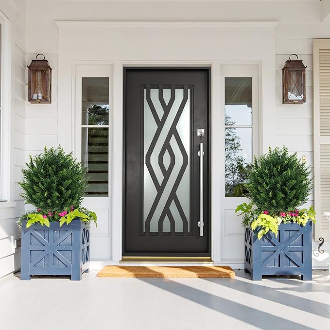 21" Artificial Cypress Topiary Outdoor Plants with Spike, 4 Pack Faux Cedar Bushes UV Resistant Fake Shrubs for Front Porch Décor-VerdiqueGarden