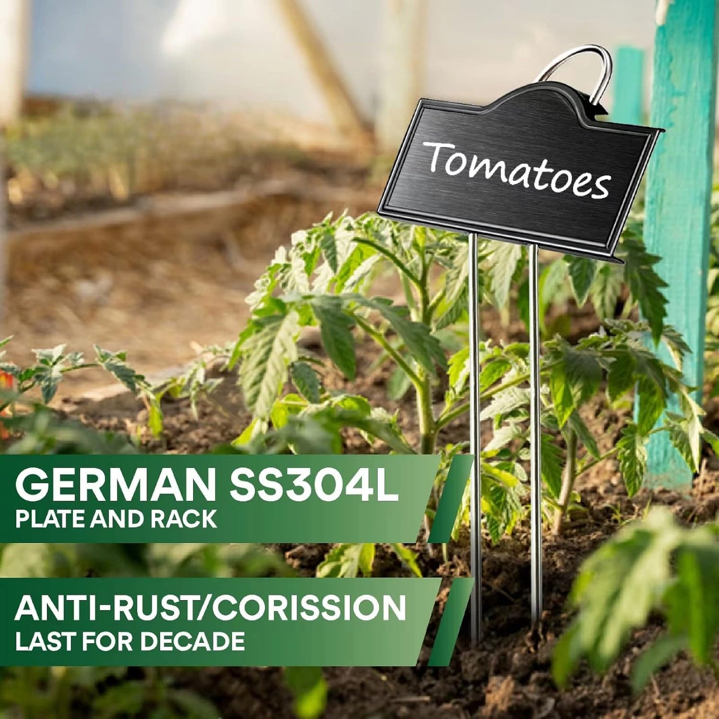 Stainless Steel 304 Plant Labels Weatherproof, Metal Garden Label Tall Markers 25 Pack for Outdoor Plants Vegetables Herb Seedlings Flowers with a Pen, Label Area 3.74'' x 1.39'' Height 10.75 Inch-VerdiqueGarden