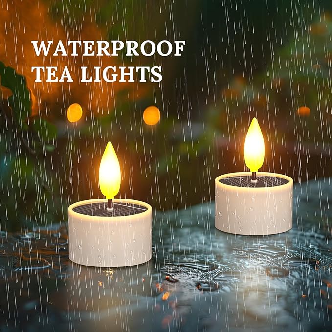 SoulBay Solar Tea Lights Outdoor Waterproof, 12 pcs 1.5" D x 2.1" Reusable Dusk to Dawn Flickering Small LED Tealight Candles, Flameless Votive Candle for Lanterns Patio Garden Camping Decor-VerdiqueGarden