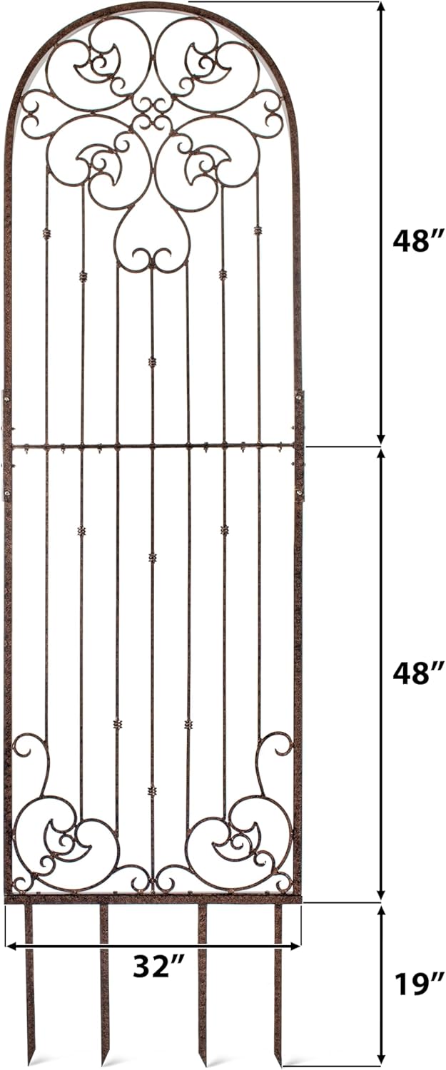 H Potter 8 Foot Tall Garden Trellis Wrought Iron Heavy Scroll Metal Decoration Lawn Patio and Wall Decor Screen for Rose Clematis Ivy Weather Resistant Patio Deck Wall Art X Large-VerdiqueGarden