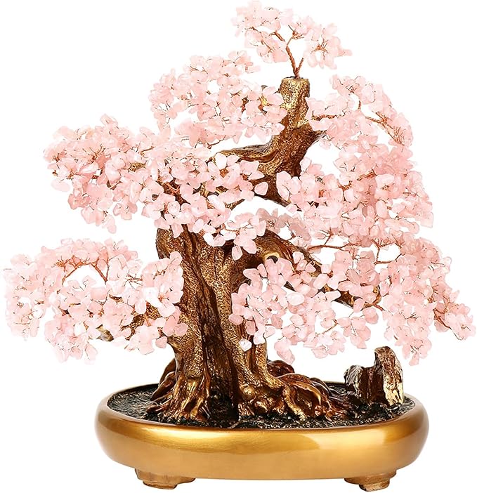 Feng Shui Money Tree Large Crystal Quartz Lucky Tree Gem Tree for Office Home Feng Shui Decoration for Wealth/Fortune and Luck (Rose Quartz)-VerdiqueGarden