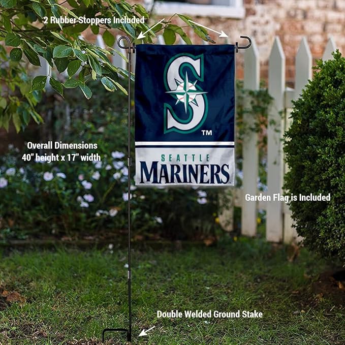 WinCraft Seattle Baseball Garden Flag with Stand Holder-VerdiqueGarden
