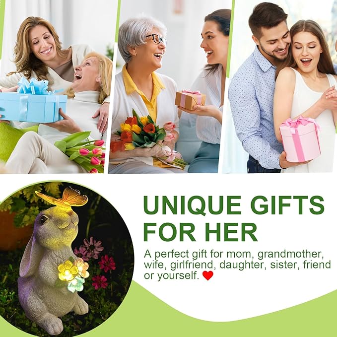 YODY Solar Garden Statues Outdoor Decor- Yard Decorations for Patio, Balcony, Backyard, Lawn Ornaments - Rabbit Figurines with LED Light- Unique Birthday House Warming Gifts for Women, Mom, Grandma-VerdiqueGarden