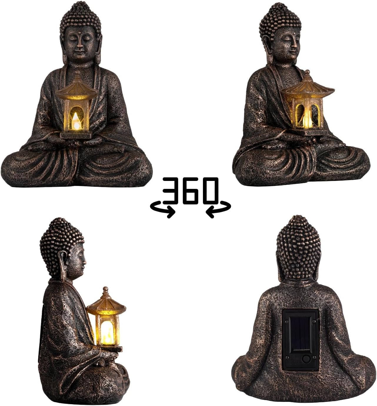 Buddha Garden Statue with Solar Light, Resin Zen Decor for Outdoor Patio or Indoor Meditation, Spiritual Gift for Women and Friends (Copper Pavilion)-VerdiqueGarden