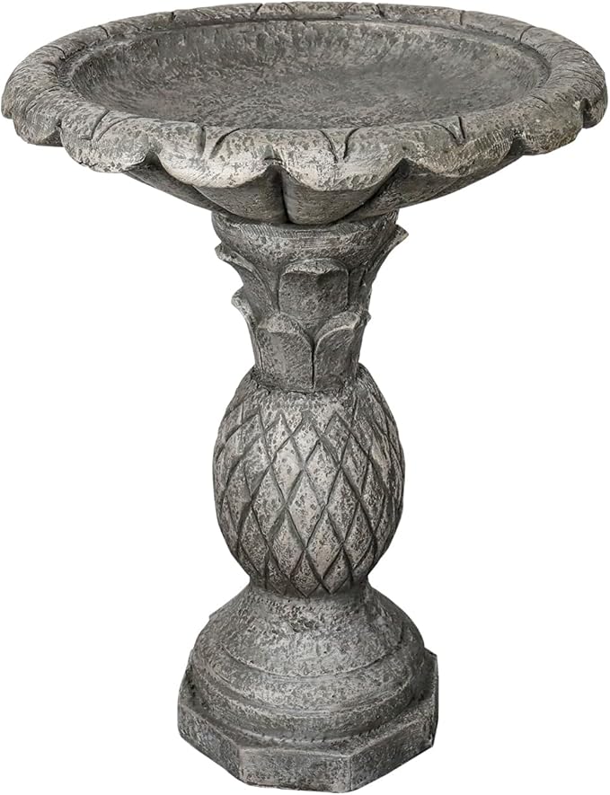 SKYFIRE 24.8" H Cement Modern Outdoor Bird Bath - Fibre Reinforced Concrete Bird Baths for Garden, Large Size Elegant Carved Garden Birdbaths with Pedestal for Patio, Backyard, Lawn Decor-VerdiqueGarden