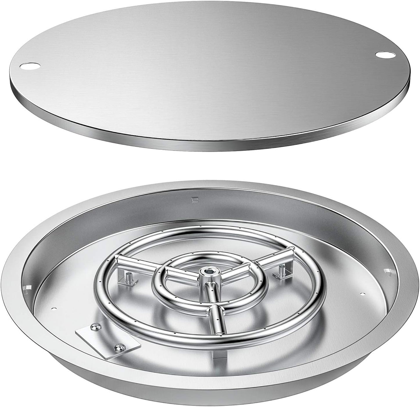 Skyflame 19 Inch Round Stainless Steel Drop in Fire Pit Pan Fire Bowl with Burner Ring and Protective Cover-VerdiqueGarden