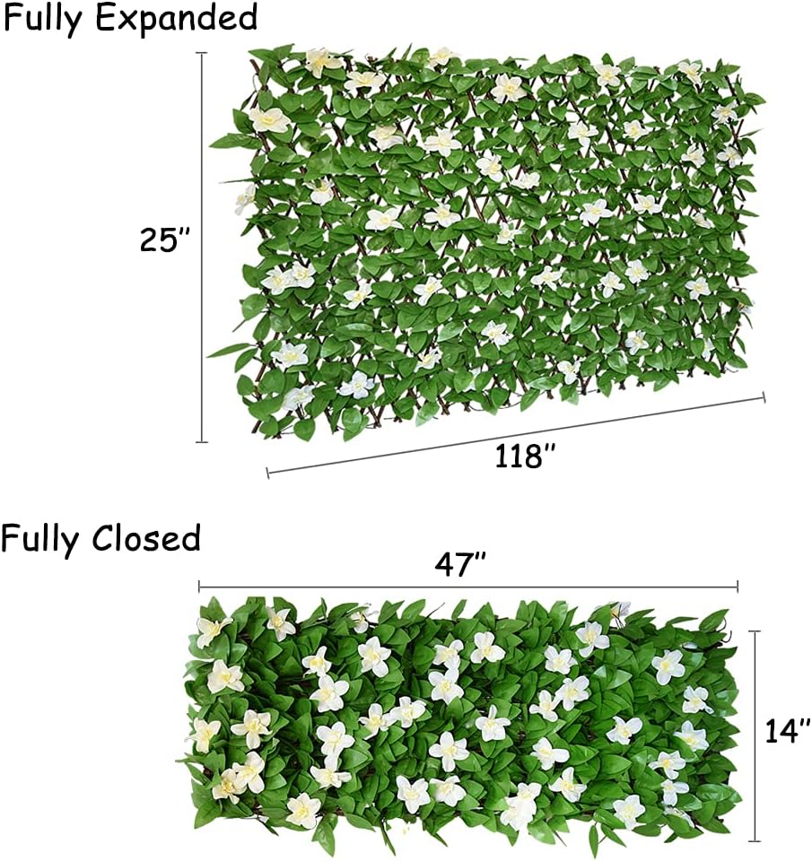 Expandable Fence Privacy Screen for Balcony Patio Outdoor,Decorative Faux Ivy Fencing Panel,Artificial Hedges (Single Sided Leaves) (1, White Flowers)-VerdiqueGarden