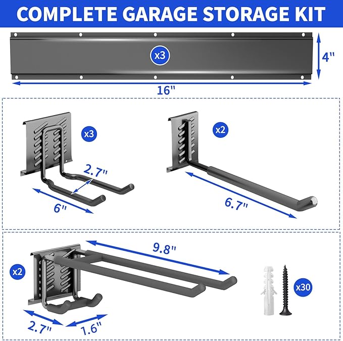 Garage Organization Tool Organizer Wall Mount, 48inch Heavy Duty Garden Tool organizer Storage System, Easy Install With 7 Adjustable Hooks, For Garage, Basement, Shed, Workshop(Black)-VerdiqueGarden