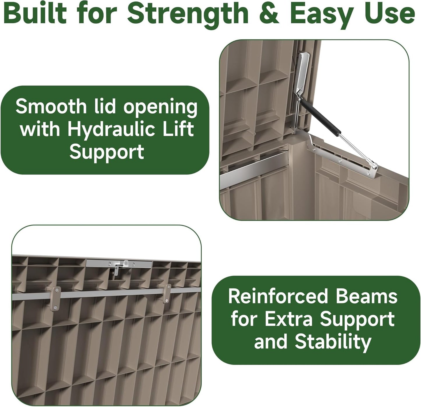 150 Gallon Outdoor Storage Box Waterproof, UV Resistant Resin Deck Box with Hydraulic Rod, Reinforced Stability for Patio, Garden, and Pool, Striped Gray-VerdiqueGarden