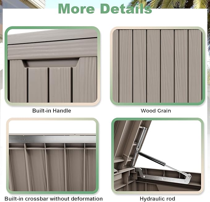 81 Gallon Outdoor Storage Box Waterproof, UV Resistant Resin Deck Box with Hydraulic Rod, Lockable Design and Enhanced Durability for Patio, Garden, and Poolside Use-VerdiqueGarden