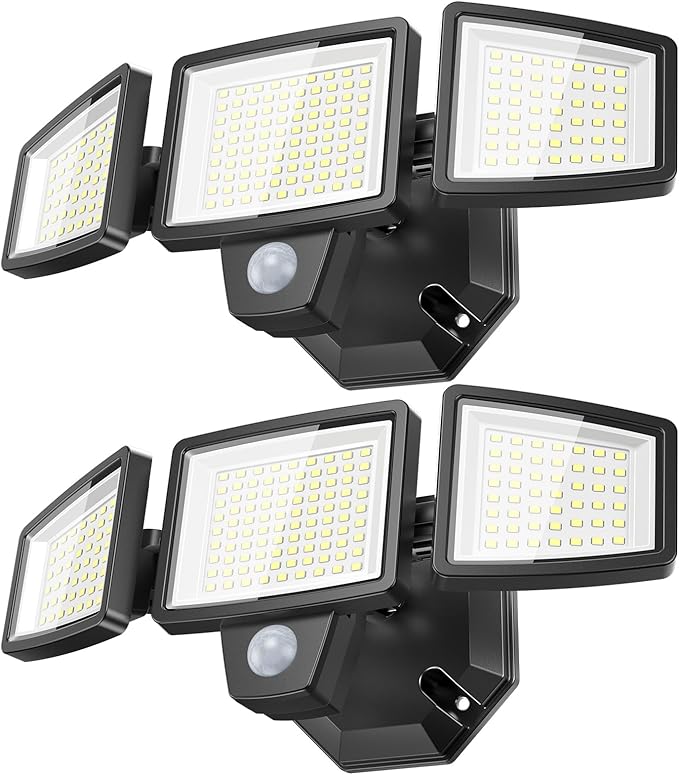 65W LED Flood Lights Outdoor, 6500LM, Waterproof, 6500K Motion Sensor Flood Lights Outdoor with Adjustable 3 Head Detected Floodlight for Outside Entryway Garage, Yard, Porch, 2Pack-VerdiqueGarden
